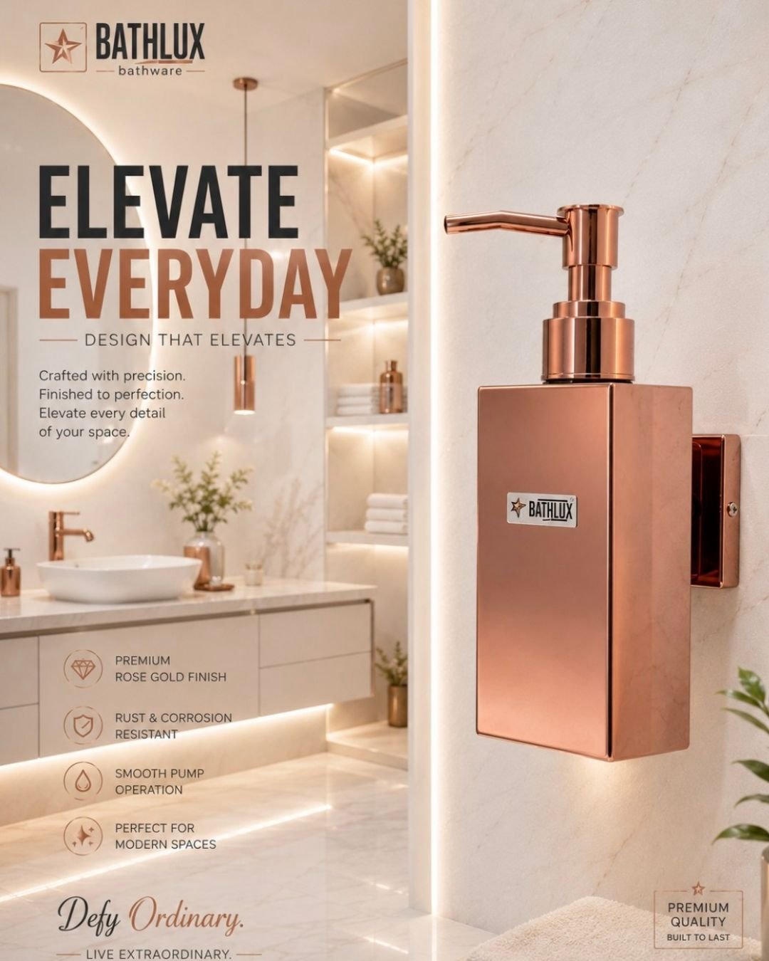 Hand wash dispenser rose gold taps