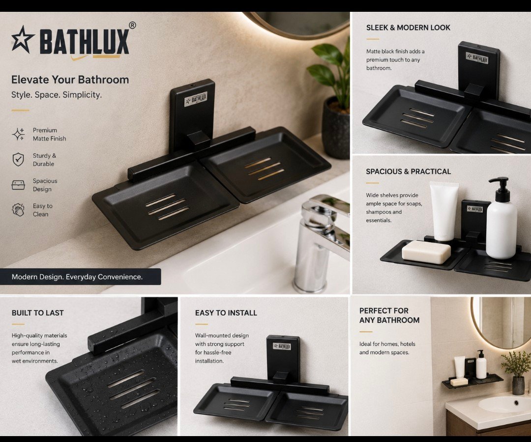 Premium Soap Dish Double SS Black Quba
