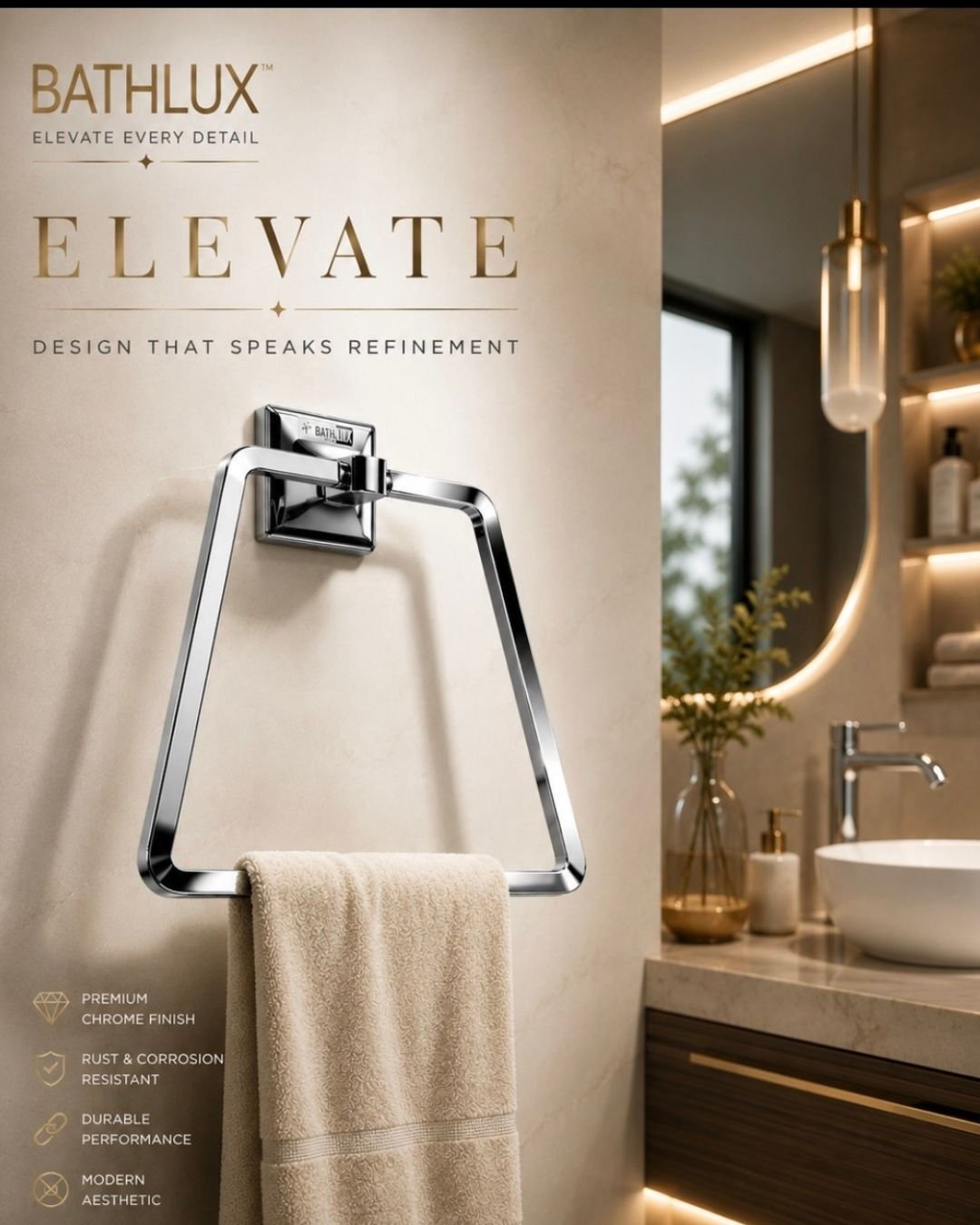 Towel Ring Square SS CP