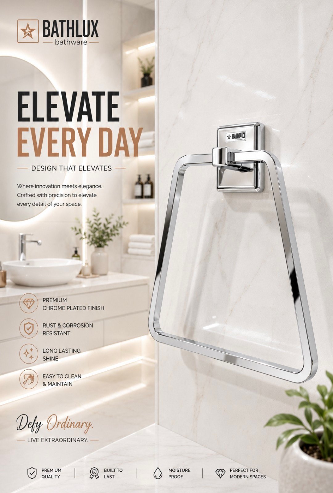 bath fittings towel ring ss cp