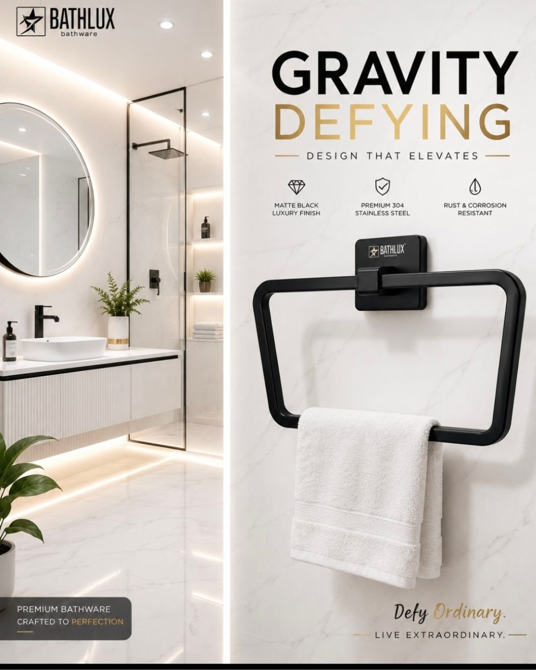 bath fittings ss towel ring black